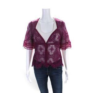 Cynthia Cynthia Steffe Womens Lace Half Sleeve One Button Cardigan Purple Size S
